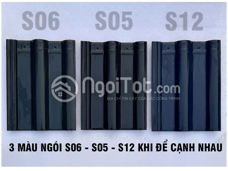 Ngói sóng tráng men Viglacera Thăng Long S05 khi để cạnh 2 màu S06 & S12